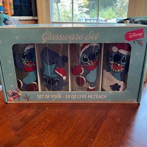 Disney stitch set of four christmas glasses